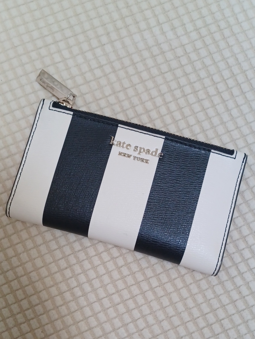 Kate Spade Black & White Striped Bifold Wallet
